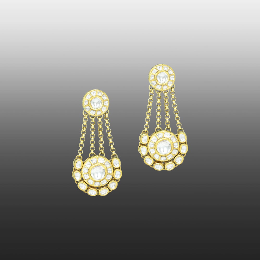 Polki Earrings with Chains in Ivory Finish